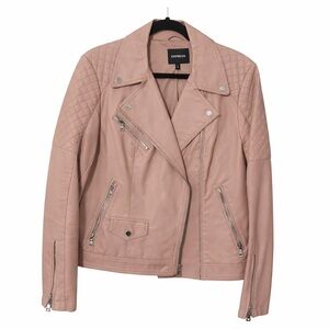Express Blush Pink Vegan Leather Moto Jacket Quilted Biker Asymmetrical Zip